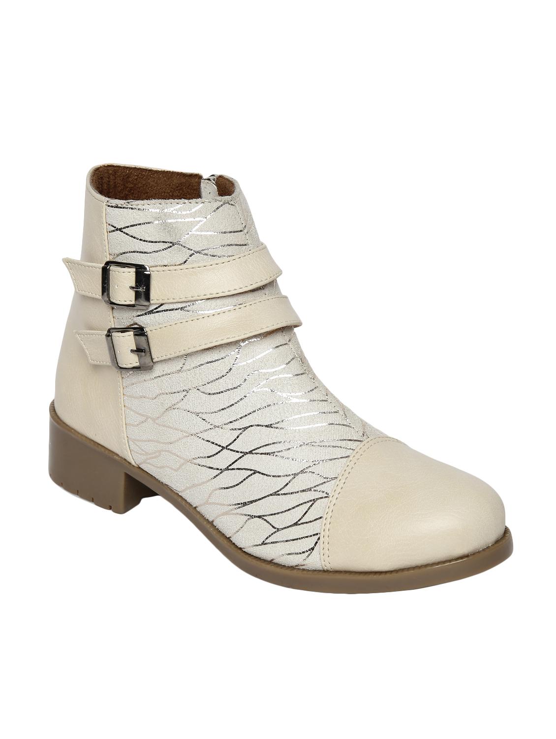 white  faux leather  ankle  boot