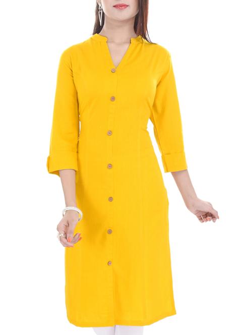 yellow cotton straight kurta - 14544502 - Very Small Image - 1