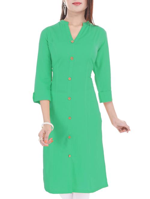 green cotton straight kurta - 14544505 - Standard Image - 1