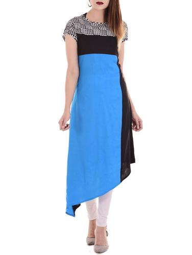 Blue rayon asymmetric kurta - 14544585 - Very Small Image - 1