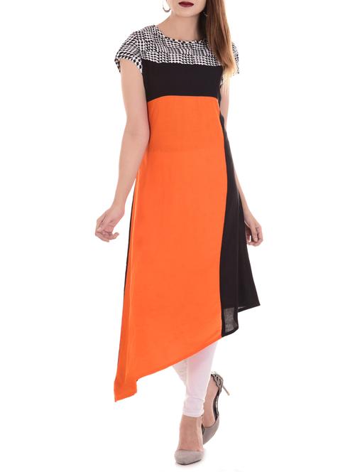 orange rayon asymmetric kurta - 14544588 - Very Small Image - 1