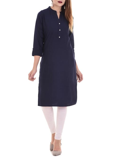 blue cotton blend straight kurta - 14544589 - Very Small Image - 1