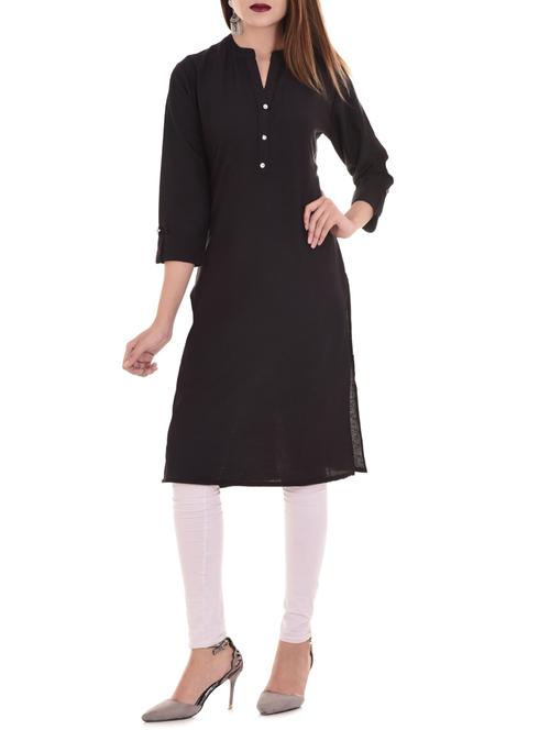 black cotton blend straight kurta - 14544591 - Very Small Image - 1