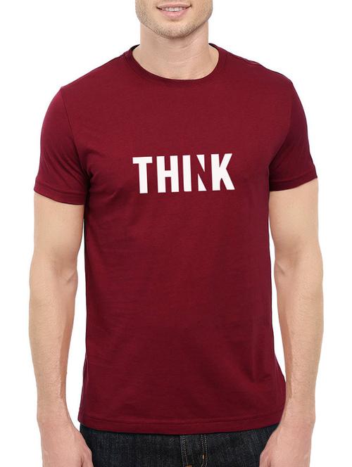 maroon cotton chest print tshirt - 14544625 - Standard Image - 1