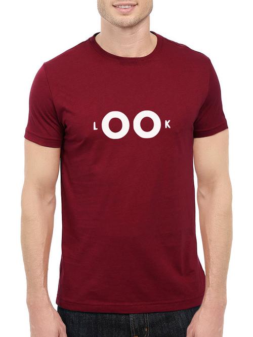 maroon cotton chest print tshirt - 14544645 - Standard Image - 1
