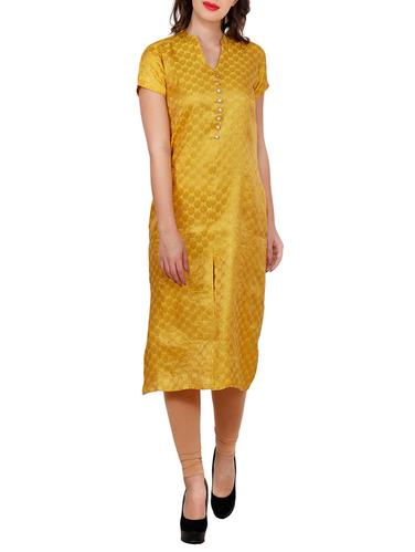 yellow corduroy straight kurta - 14544701 - Very Small Image - 1