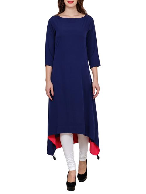 blue crepe highlow kurta - 14544722 - Standard Image - 1