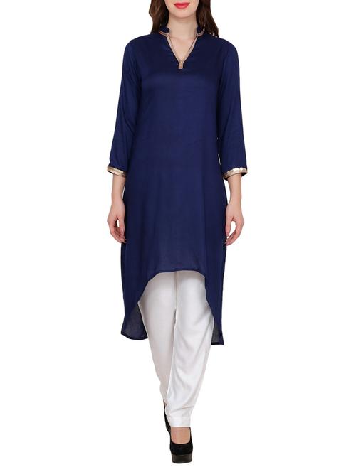blue rayon high low kurta - 14544727 - Very Small Image - 1
