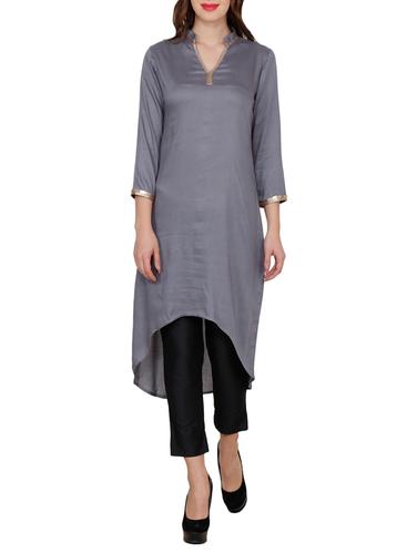 grey rayon high low kurta - 14544730 - Very Small Image - 1