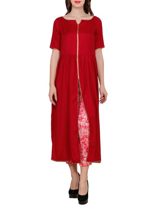 maroon rayon high slit kurta - 14544732 - Very Small Image - 1