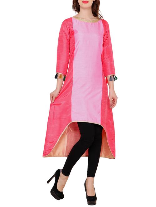 multi silk highlow kurta - 14544736 - Very Small Image - 1