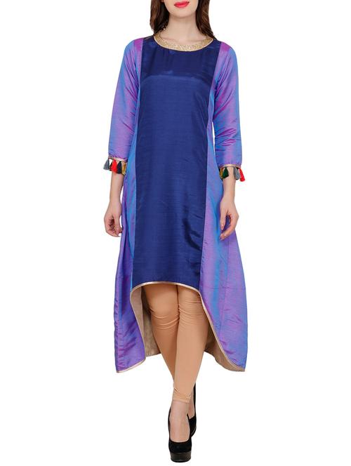 multi silk highlow kurta - 14544739 - Very Small Image - 1