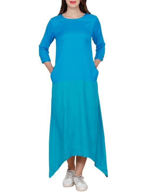 turquoise rayon asymmetric kurta - 14544741 - Very Small Image - 1