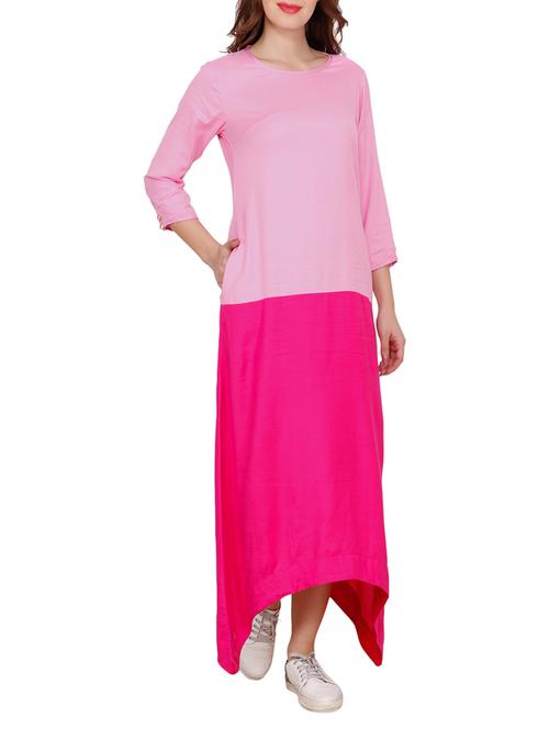 pink rayon asymmetric kurta - 14544743 - Very Small Image - 1