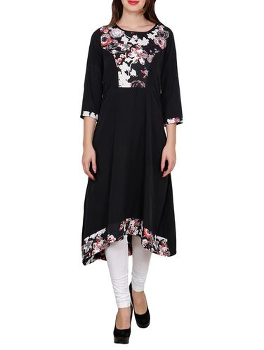 black crepe highlow kurta - 14544746 - Very Small Image - 1