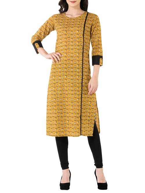 yellow cotton straight kurta - 14544891 - Standard Image - 1