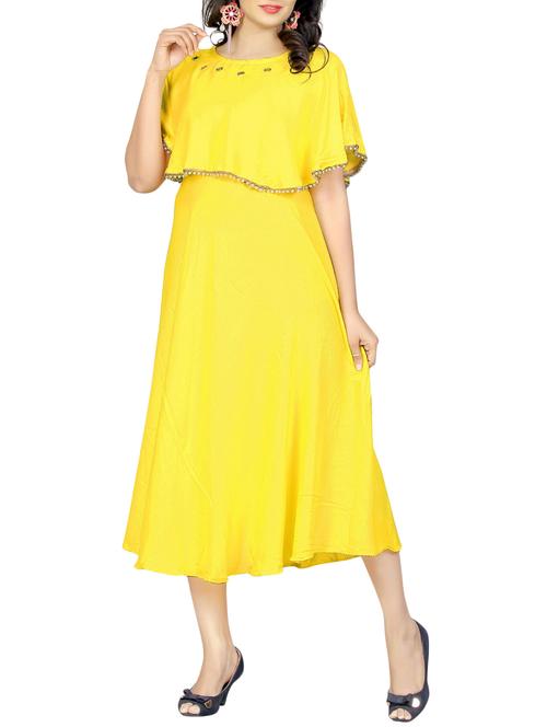 yellow rayon layered dress - 14545349 - Very Small Image - 1
