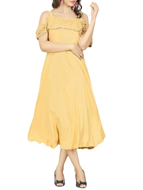 yellow cold shoulder dress - 14545353 - Very Small Image - 1