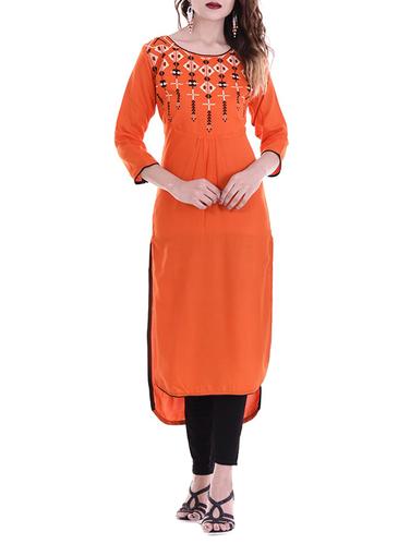 orange rayon high low kurta - 14545392 - Very Small Image - 1
