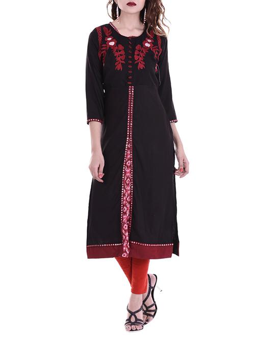 black rayon straight kurta - 14545393 - Very Small Image - 1