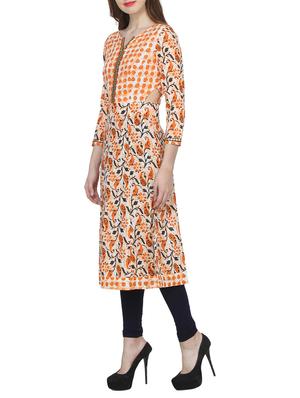 orange cotton a-line kurta - 14545396 - Standard Image - 2