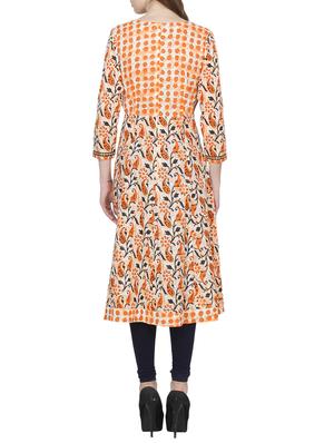 orange cotton a-line kurta - 14545396 - Standard Image - 3