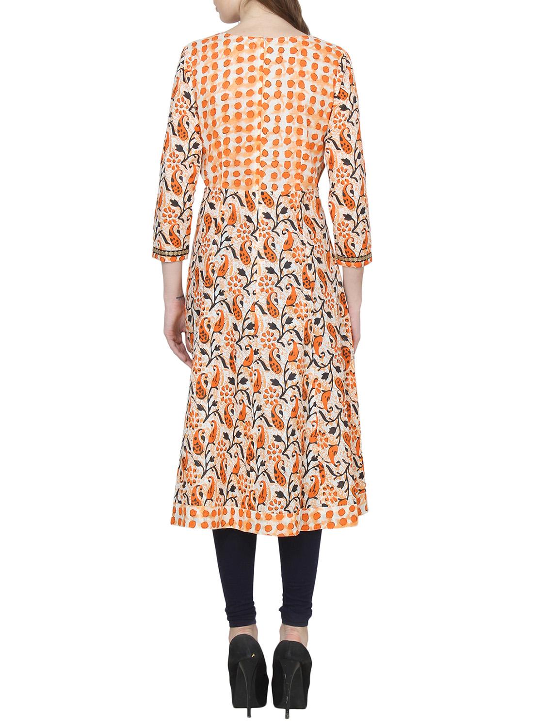 orange cotton a-line kurta - 14545396 - Zoom Image - 3