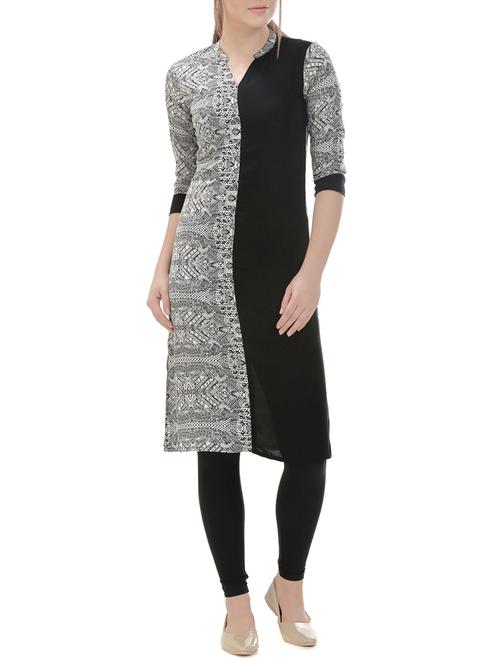 black viscose straight kurta - 14545443 - Very Small Image - 1