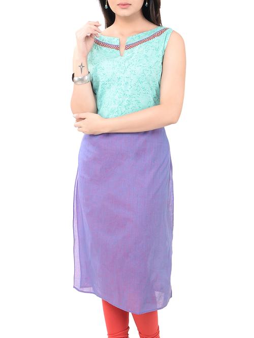 purple cotton straight kurta - 14545624 - Very Small Image - 1