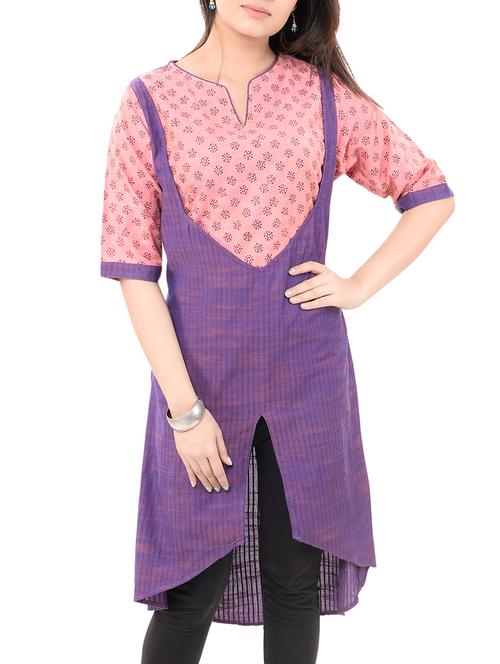 purple cotton highlow kurta - 14545629 - Very Small Image - 1