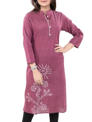 magenta cotton aline kurta - 14545630 - Standard Image - 1