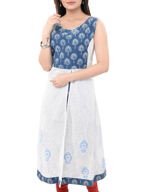 white cotton aline kurta - 14545633 - Standard Image - 1