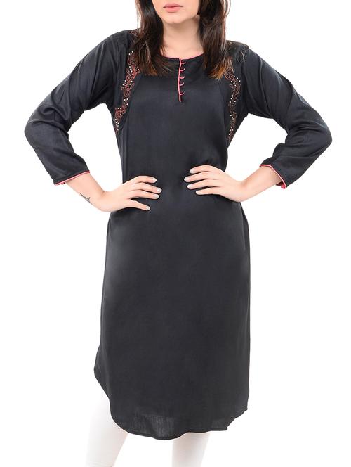 black viscose aline kurta - 14545638 - Very Small Image - 1