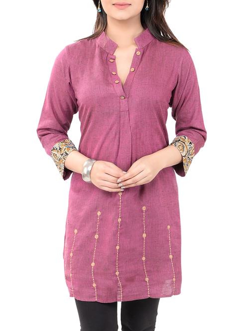 magenta cotton straight kurta - 14545657 - Standard Image - 1
