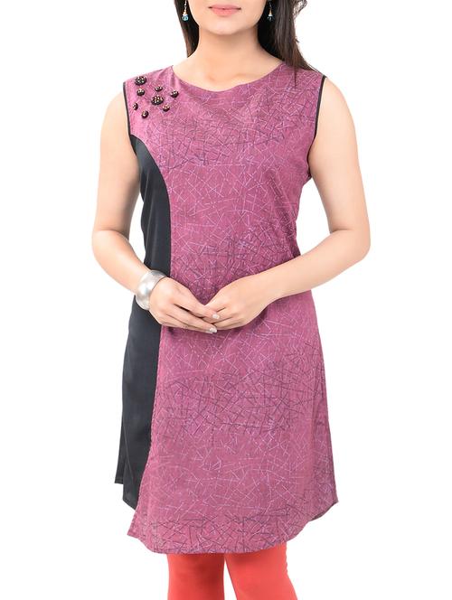 magenta cotton aline kurta - 14545659 - Standard Image - 1
