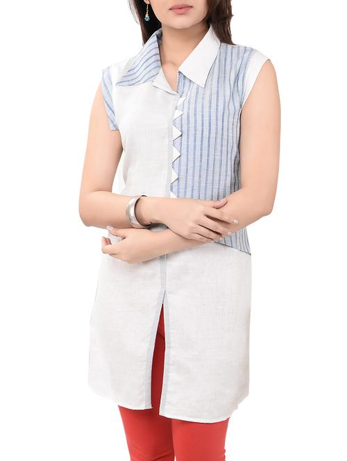 white cotton straight kurta - 14545661 - Very Small Image - 1