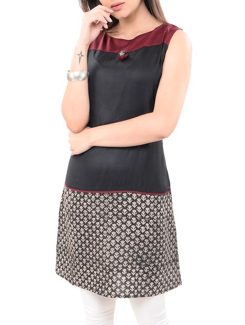 black viscose aline kurta - 14545665 - Very Small Image - 1