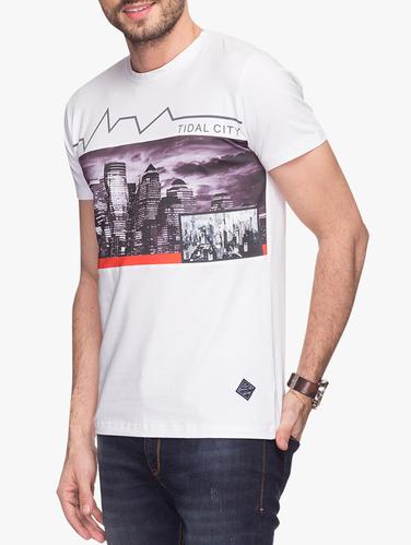 white cotton chest print t-shirt - 14545823 - Very Small Image - 1