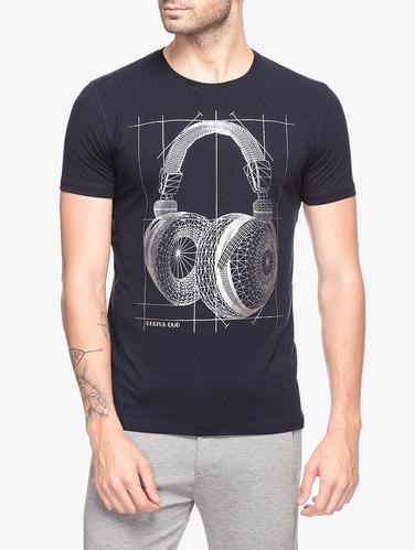 navy blue cotton front print tshirt - 14545865 - Very Small Image - 1
