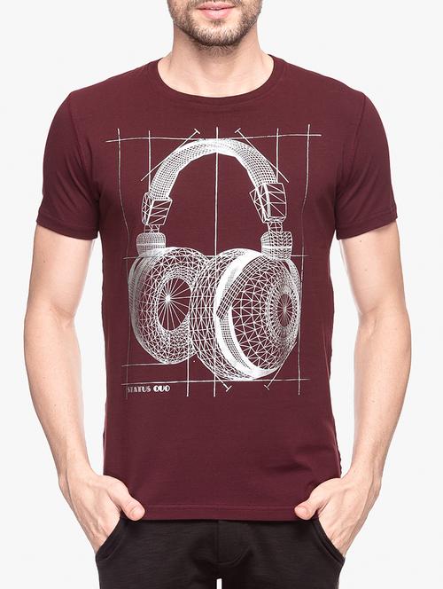 maroon cotton front print tshirt - 14545866 - Very Small Image - 1