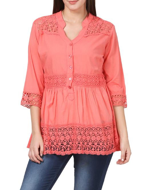 pink cotton laced tunic - 14545907 - Very Small Image - 1