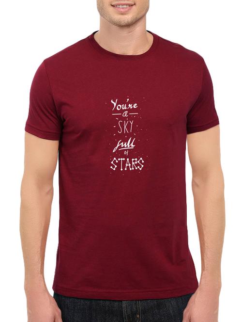 maroon cotton chest print tshirt - 14546351 - Standard Image - 1