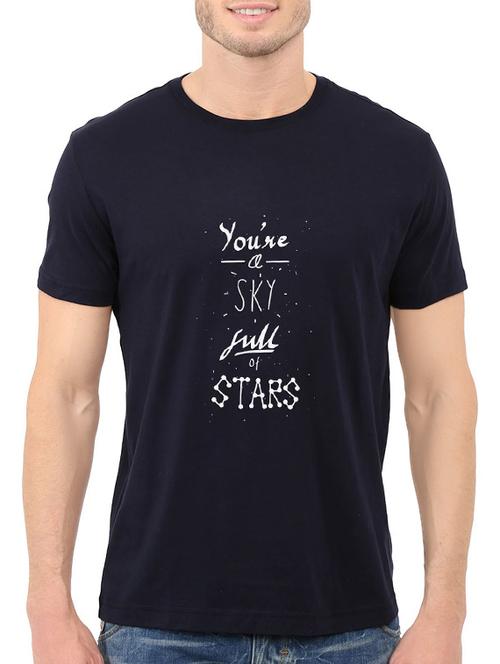 navy blue cotton front print t-shirt - 14546352 - Standard Image - 1