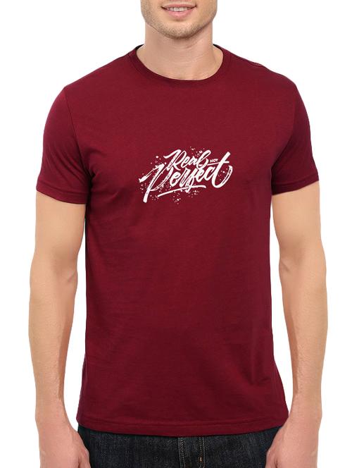 maroon cotton chest print tshirt - 14546361 - Standard Image - 1