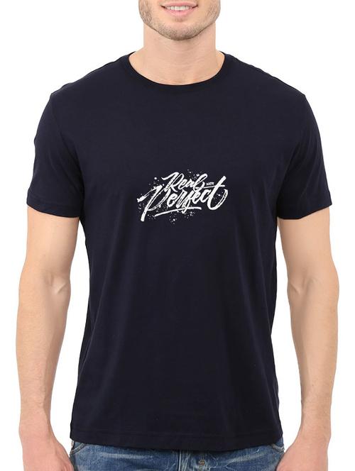 navy blue cotton chest print tshirt - 14546362 - Standard Image - 1