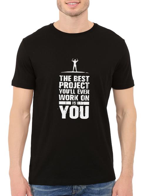 black cotton chest print tshirt - 14546369 - Standard Image - 1