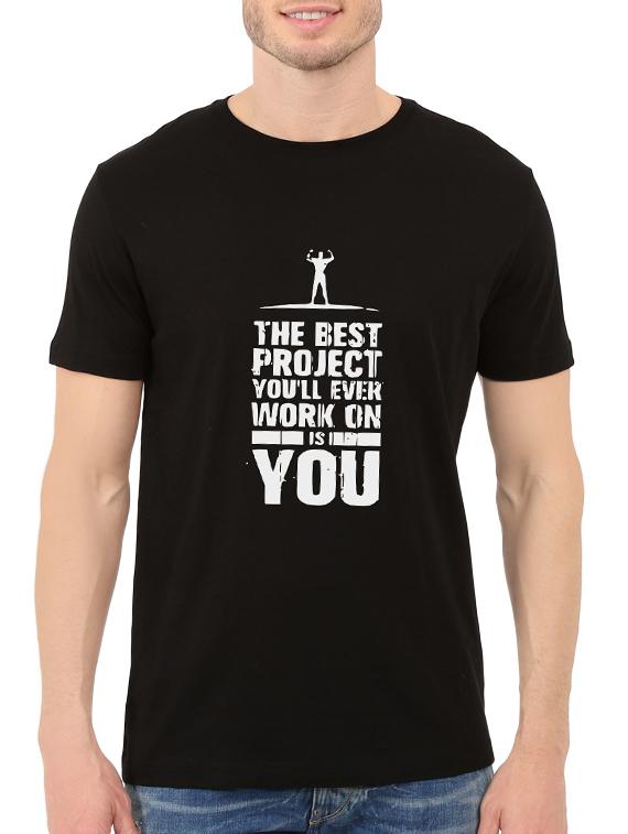 black cotton chest print tshirt - 14546369 - Zoom Image - 1