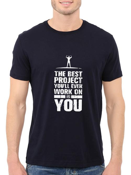 navy blue cotton front print t-shirt - 14546372 - Standard Image - 1