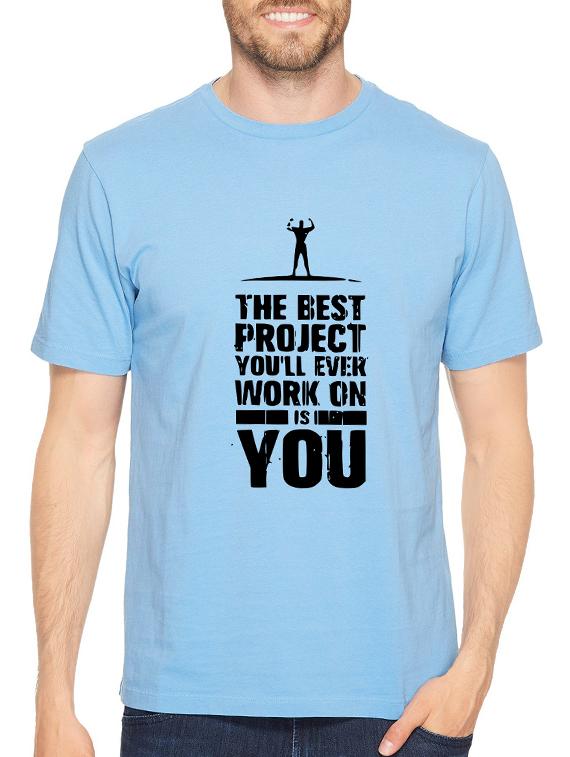 blue cotton front print t-shirt - 14546375 - Zoom Image - 1