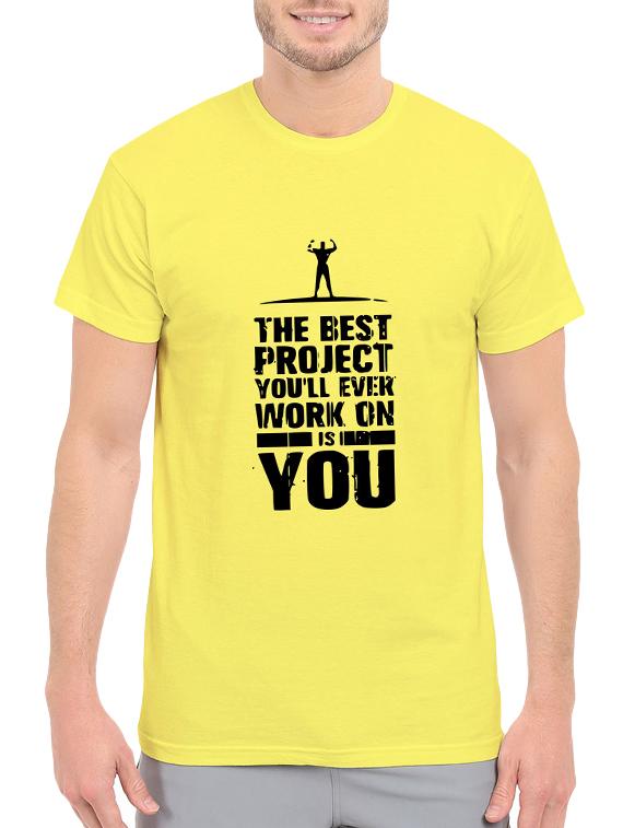 yellow cotton front print t-shirt - 14546377 - Zoom Image - 1